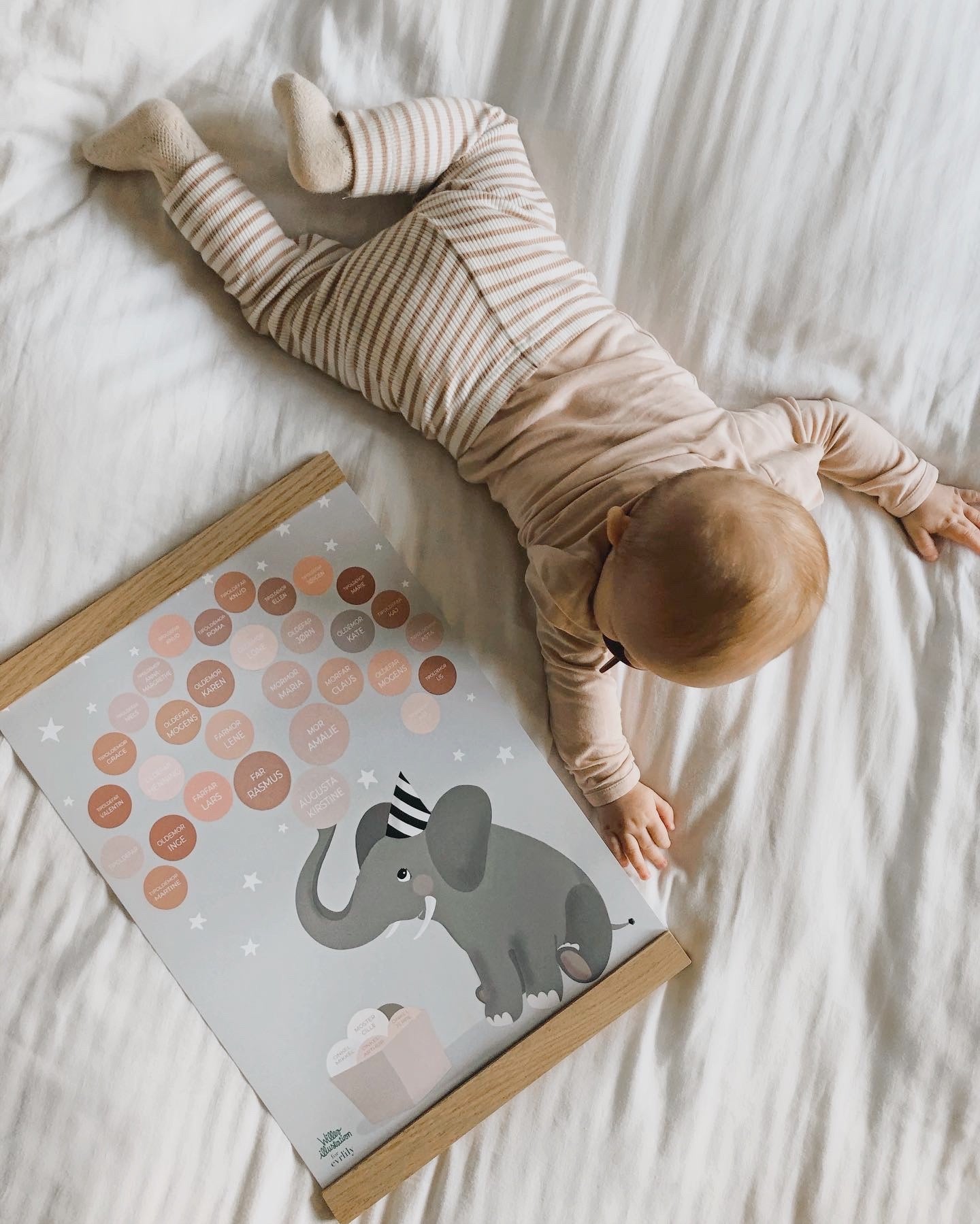 A3 Elefant stamtræ personlig plakat af Willero i rosa med ramme familieplakat med baby