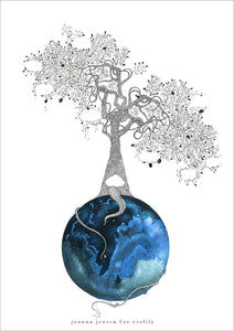 Tomt stamtræ som personlig plakat. malet i akvarel af kunstner Joanna Jensen