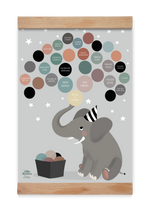 Indlæs billede til gallerivisning A3 Elefant stamtræ personlig plakat af Willero i grå med ramme familieplakat
