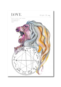 Løvens horoskop og sternetegn som personlig plakat