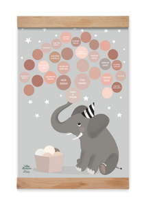 A3 Elefant stamtræ personlig plakat af Willero i rosa med ramme familieplakat
