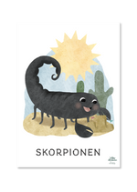Indlæs billede til gallerivisning Sød og personlig stjernetegnsplakat med skorpionen til børn. Scorpio er tegnet til børneværelset af Willero illustration for Evrlily
