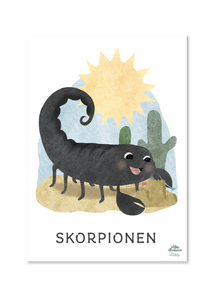 Sød og personlig stjernetegnsplakat med skorpionen til børn. Scorpio er tegnet til børneværelset af Willero illustration for Evrlily