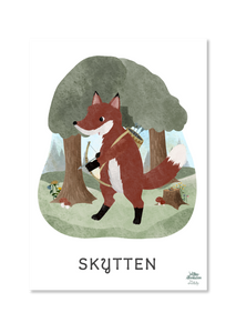Sød plakat med stjernetegn Skytten. SKytten er her en ræv. Sød plakat til børneværelset