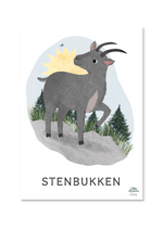 Indlæs billede til gallerivisning stjernetegnsplakat med stenbukken til børn. tegnet af willero illustration for everlily

