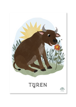 Indlæs billede til gallerivisning Sød stjernetegnsplakat til børneværelset med tyren - taurus. tegnet i fin stil af willero illustration for Everlily

