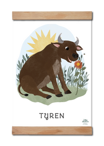 Børneplakat med stjernetegnet tyren. sød og personlig plakat med tyren til børneværelset, tegnet af willero illustration for evrlily