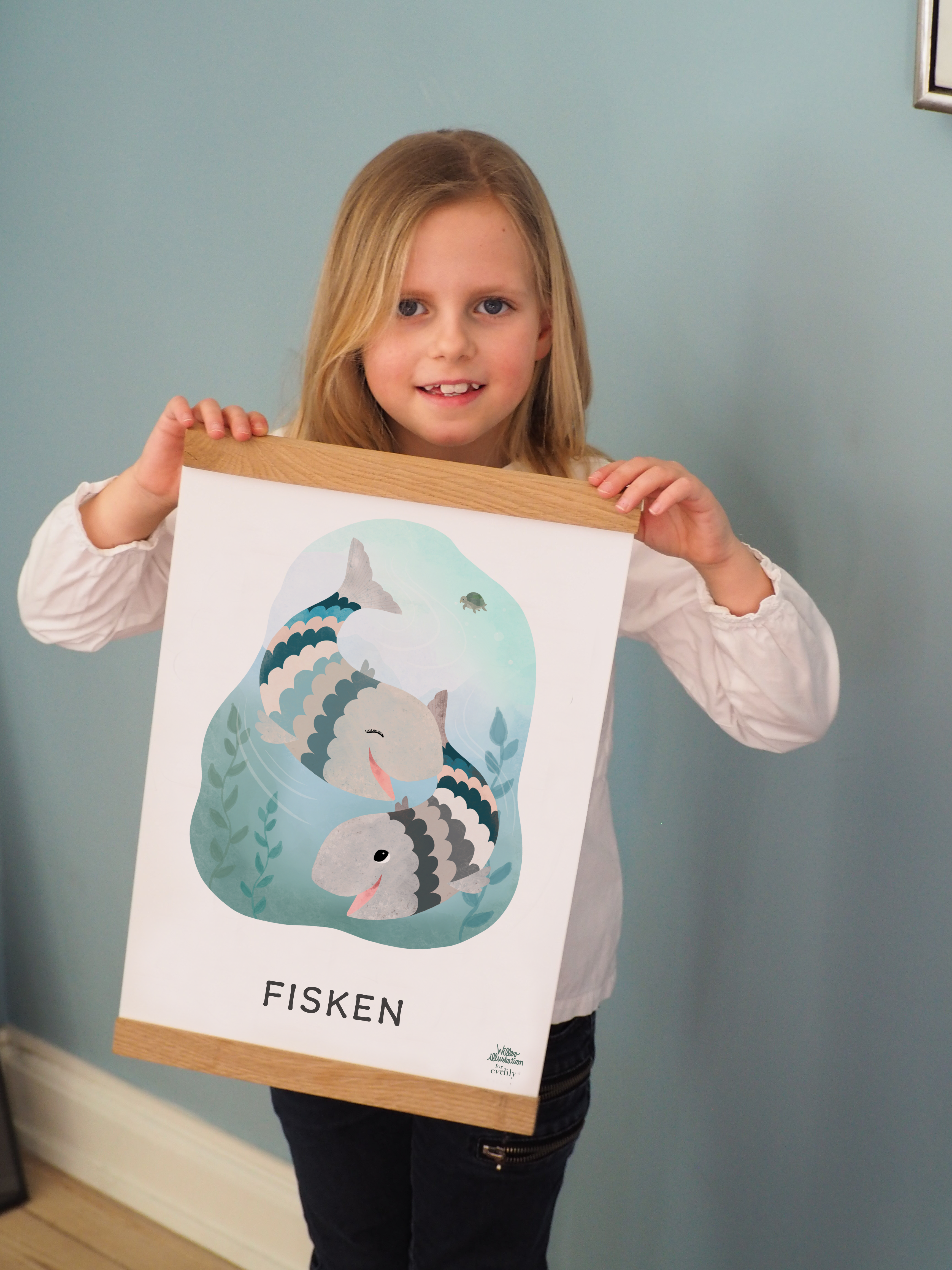 Stjernetegnsplakat med fisken til børneværelset, plakater fra everlily