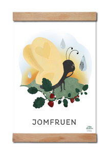 Plakat med stjernetegnet Jomfruen / Virgo. Jomfruen er illustreret med en sød sommerfugl af Petrine Willero for Everlily