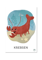 Indlæs billede til gallerivisning plakat med krebsen der holder en perle. sød illustration til børneværelset 
