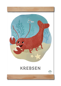 Krebsen / Canser som stjernetegnsplakat til børn og børneværelset. Krebsen er tegnet af WIllero Illustration for Evrlily