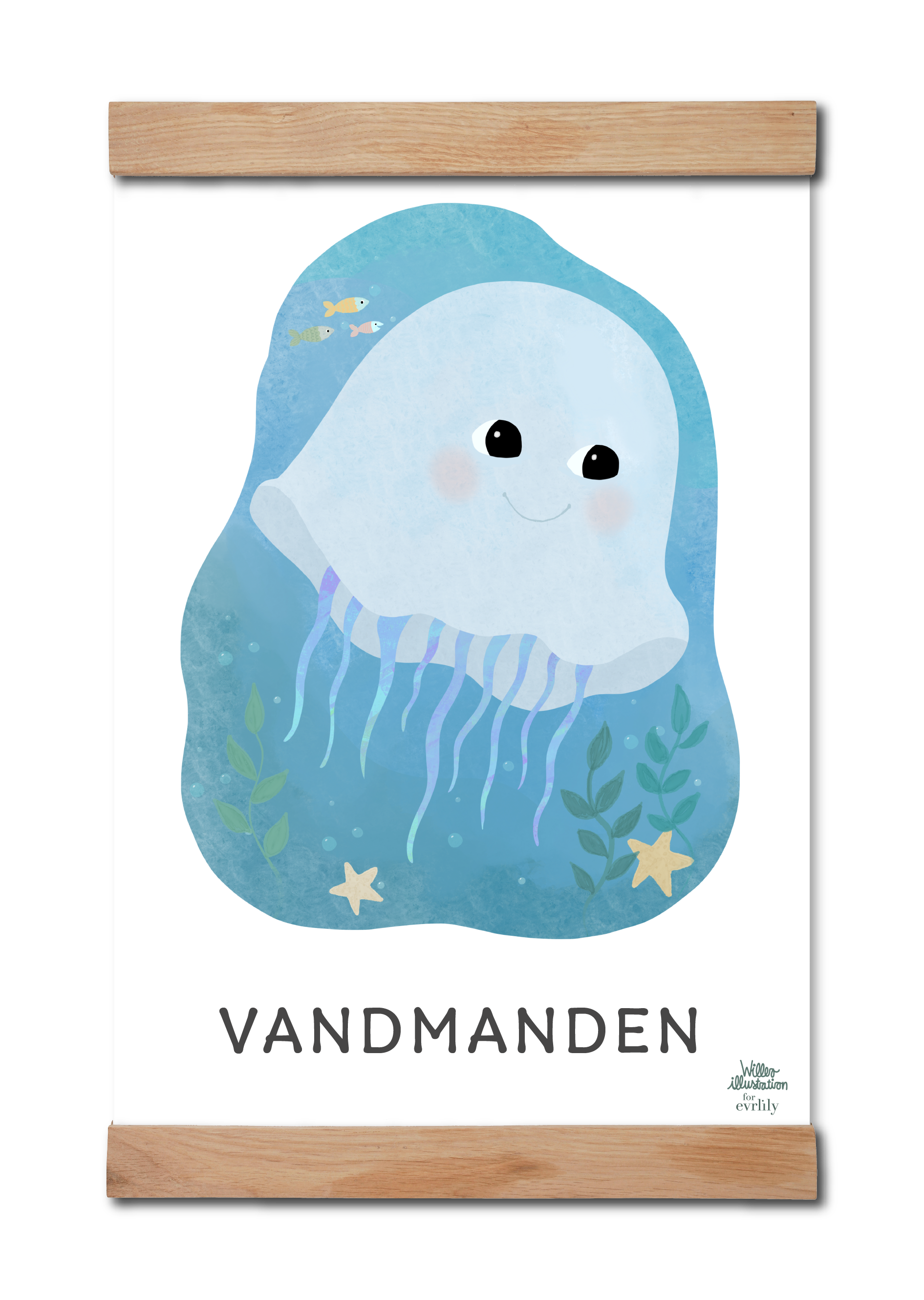Stjernetegnet vandmanden på plakat til børneværelset, tegnet af børnebogsiillustrator Petrine Willero for Evrlily