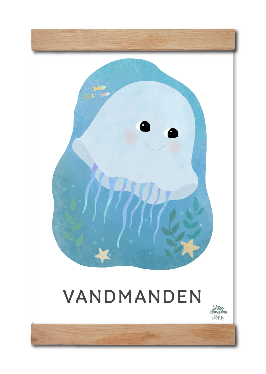 Stjernetegnet vandmanden på plakat til børneværelset, tegnet af børnebogsiillustrator Petrine Willero for Evrlily