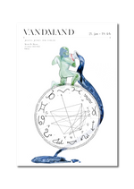 Indlæs billede til gallerivisning stjernetegnet Aquarius - vandmanden som plakat med fødselshoroskop malet i akvarel som plakat
