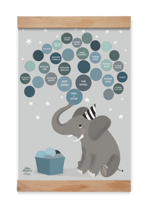 A3 Elefant stamtræ personlig plakat af Willero i blå med ramme familieplakat